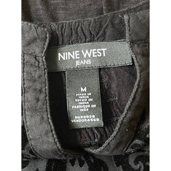 Nine West Crushed Velvet Tunic Top Womens Medium Black Whimsigoth Holiday Boho - Picture 7 of 11